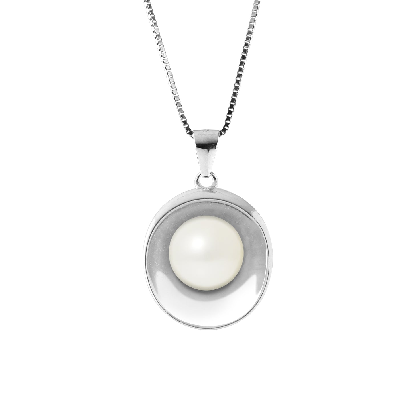 PERLINEA- Collier Moon- Perle de Culture d'Eau Douce- Diamètre 9-10 mm- Bijou Femme- Argent 925 Millièmes