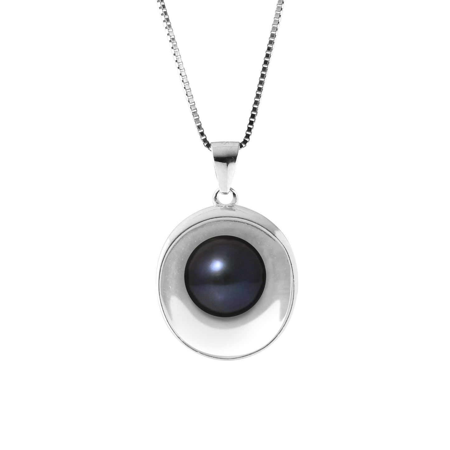 PERLINEA- Collier Moon- Perle de Culture d'Eau Douce- Diamètre 9-10 mm Black Tahiti- Bijou Femme- Argent 925 Millièmes