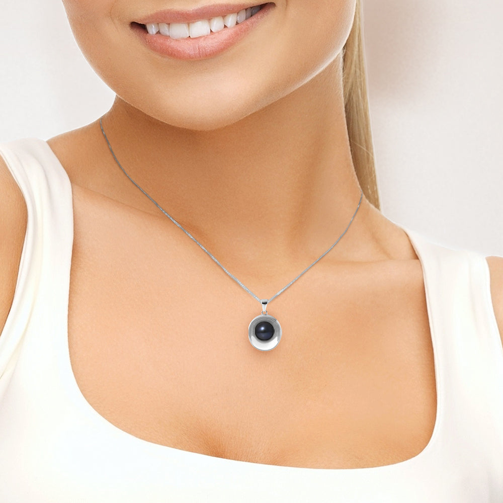 PERLINEA- Collier Moon- Perle de Culture d'Eau Douce- Diamètre 9-10 mm Black Tahiti- Bijou Femme- Argent 925 Millièmes