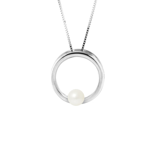 PERLINEA- Collier Circle- Perle de Culture d'Eau Douce  Ronde 6-7  mm Blanc- Bijou Femme- Argent 925 Millièmes