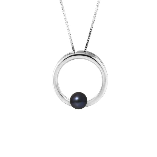 PERLINEA- Collier Circle- Perle de Culture d'Eau Douce - Diamètre 6-7  mm  Black Tahiti- Bijou Femme- Argent 925 Millièmes