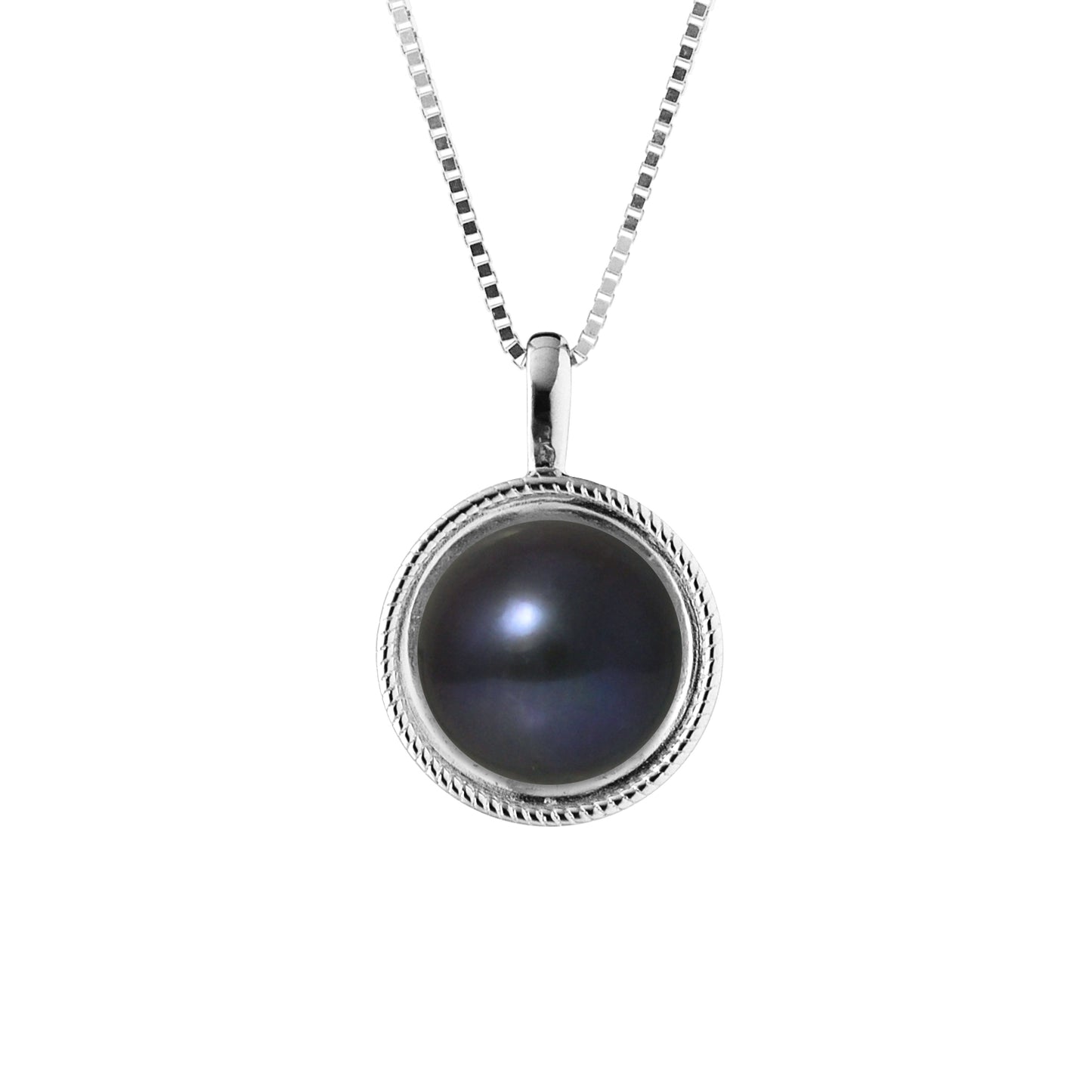 PERLINEA- Collier Simple- Perle de Culture d'Eau Douce- Diamètre 9-10 mm Black Tahiti- Bijou Femme- Argent 925 Millièmes