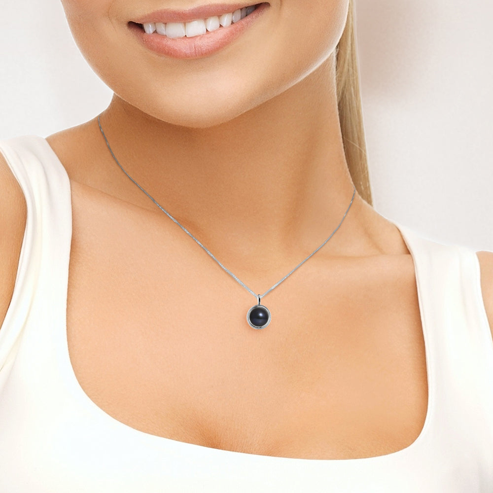 PERLINEA- Collier Simple- Perle de Culture d'Eau Douce- Diamètre 9-10 mm Black Tahiti- Bijou Femme- Argent 925 Millièmes