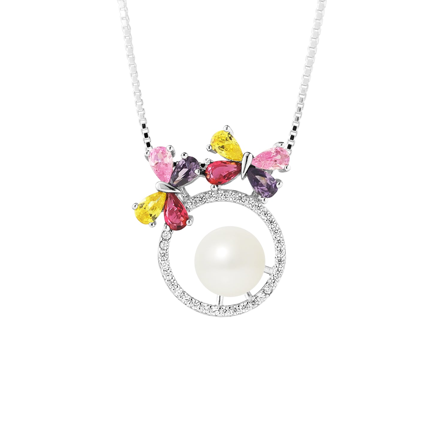 PERLINEA- Collier Flowers- Perle de Culture d'Eau Douce- Diamètre 9-10 mm Blanc- Bijou Femme- Argent 925 Millièmes